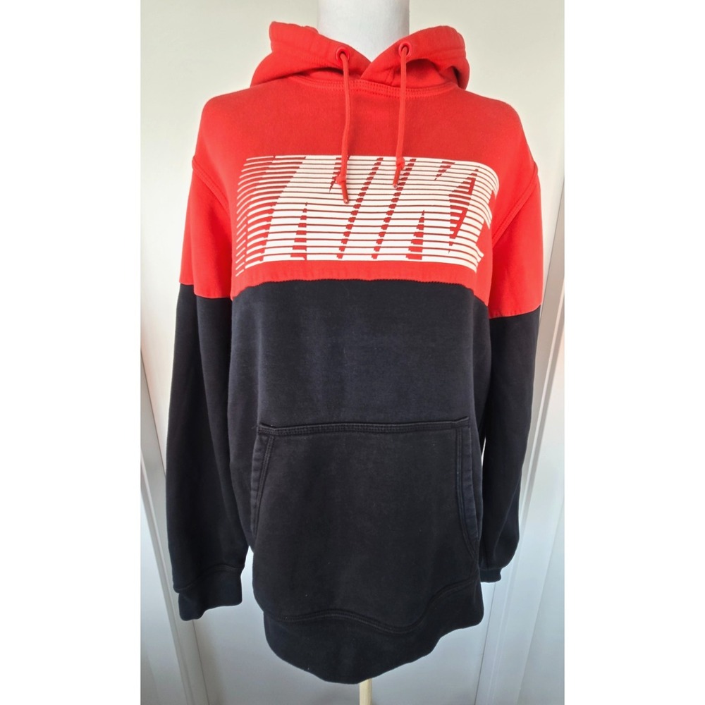 Vintage Chic Nike Hoodie Pullover Orange Black Striped White Two Tone Y2K Utilit
